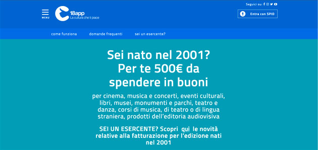 18App, al via le iscrizioni 18App, al via le iscrizioni