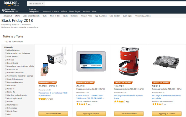 Amazon: il black friday sarà il 23 novembre