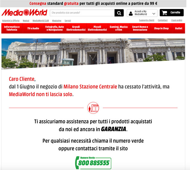 Chiuso (anche) il negozio MediaWorld di Centrale (Mi)