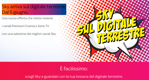 Sky: dal 5 giugno l’offerta pay per il digitale terrestre