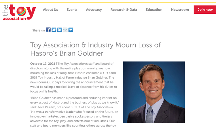 The Toy Association e l’industria salutano Brian Goldner The Toy Association e l’industria salutano Brian Goldner